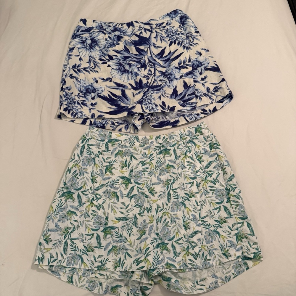 Ellen Tracy Lot of 2 Floral Print Linen‎ Blend Skorts Size Large Vacation Cruise
